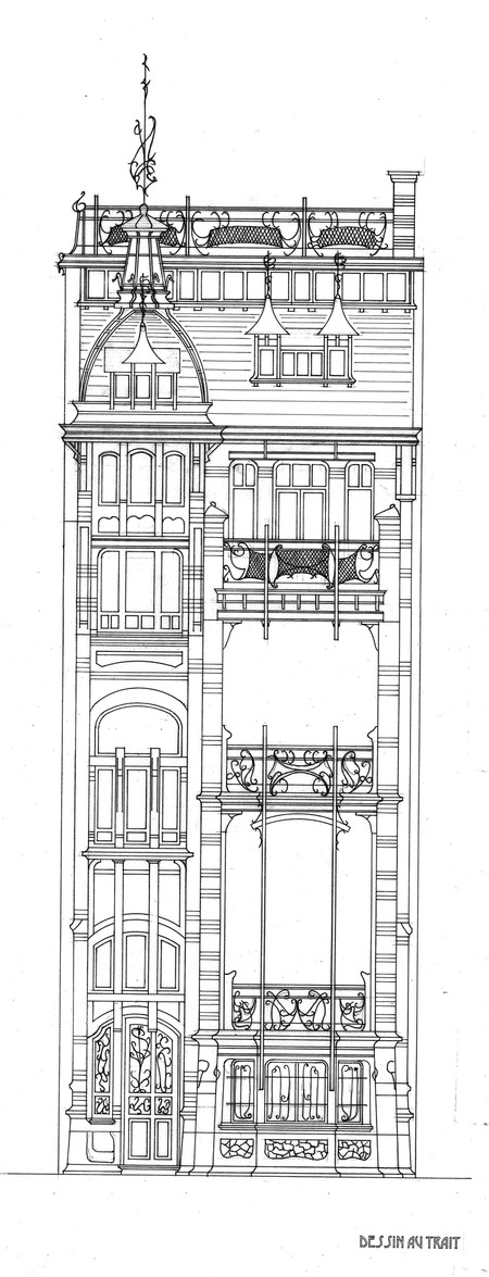 Voorontwerp voor een huis, Tervurenlaan, Sint-Pieters-Woluwe, opstand (Archives UCL, Faculté LOCI/Fonds des Instituts Saint-Luc/T. Debecker et M. Druine).