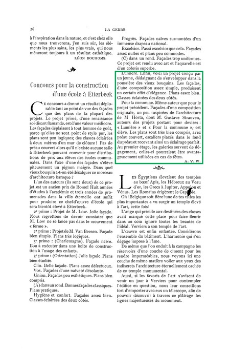 <i>La Gerbe, Revue d’Art décoratif et de Littérature</i>, I<sup>re</sup> année, n<sup>o</sup> 1, 15 février 1898, p. 26.